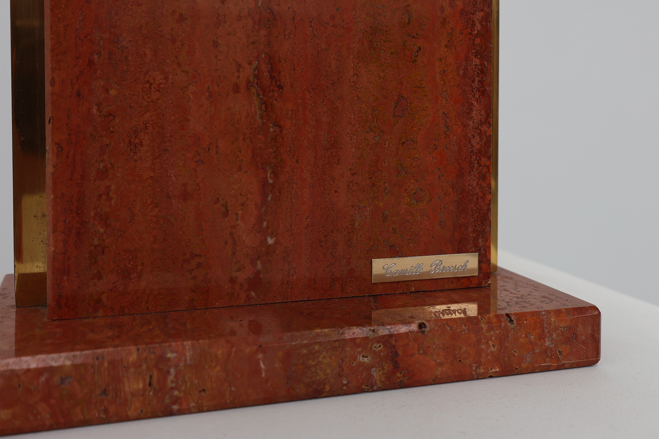 Vintage red marble table lamp by Camille Breesch in Hollywood regency stylethumbnail